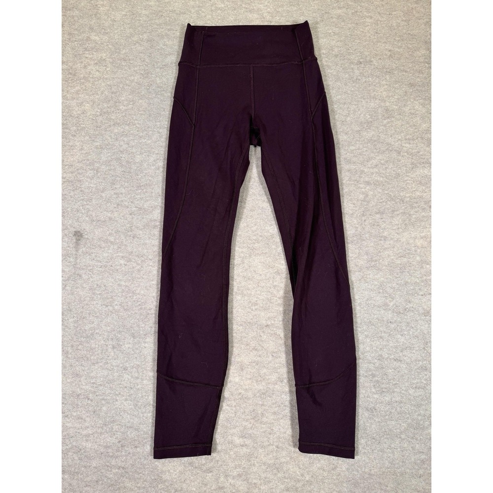 Lululemon Leggings Womens 4 Maroon High Rise Ankle Pockets Yoga Athletic Gym